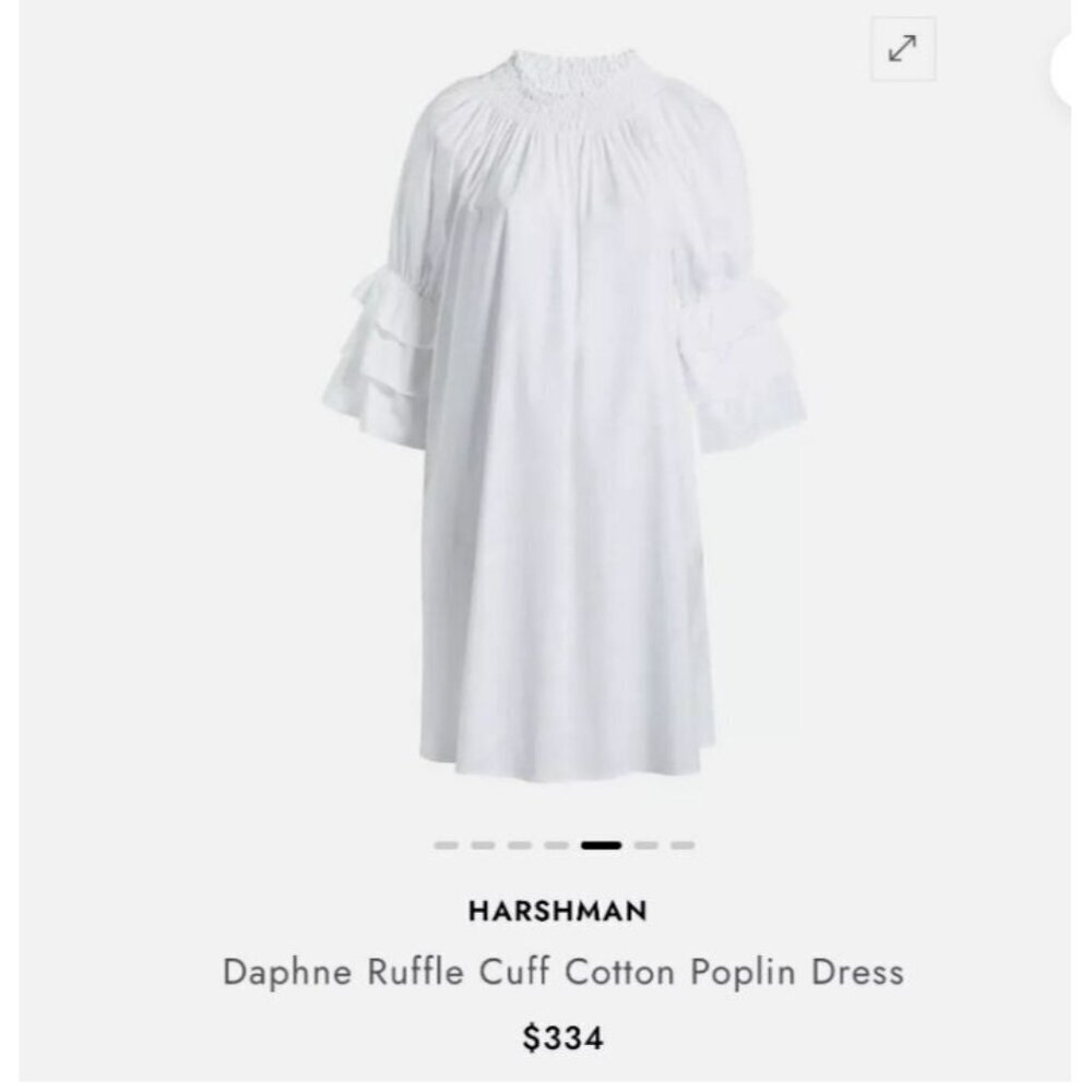 NWT Harshman Daphne Ruffle Cuff Cotton Poplin Dress In Off-White - XS - Picture 2 of 12
